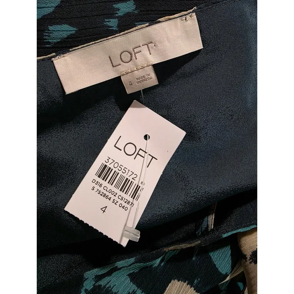 NWT LOFT Beige/Teal Floral Ruffle with Shoulder-Ties Dress - Picture 8 of 9